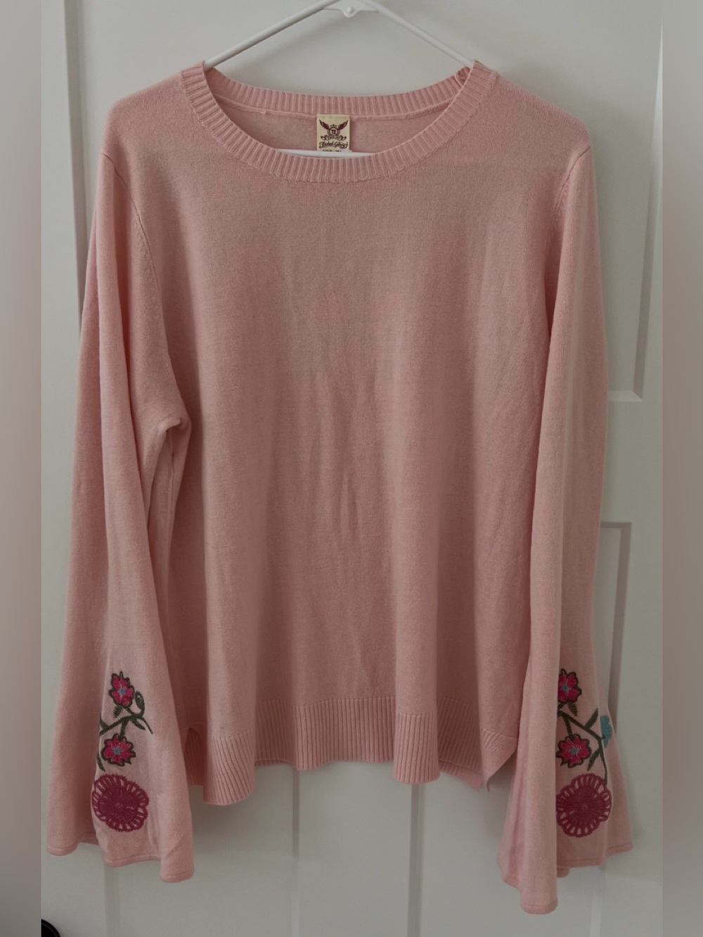 Faded Glory Pink Floral Embroidered Bell Sleeve Sweater XXL 20 Plus NWOT